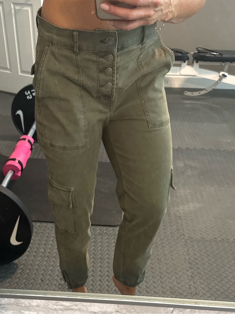 Express Olive Green Cropped Cargo-Style Pants